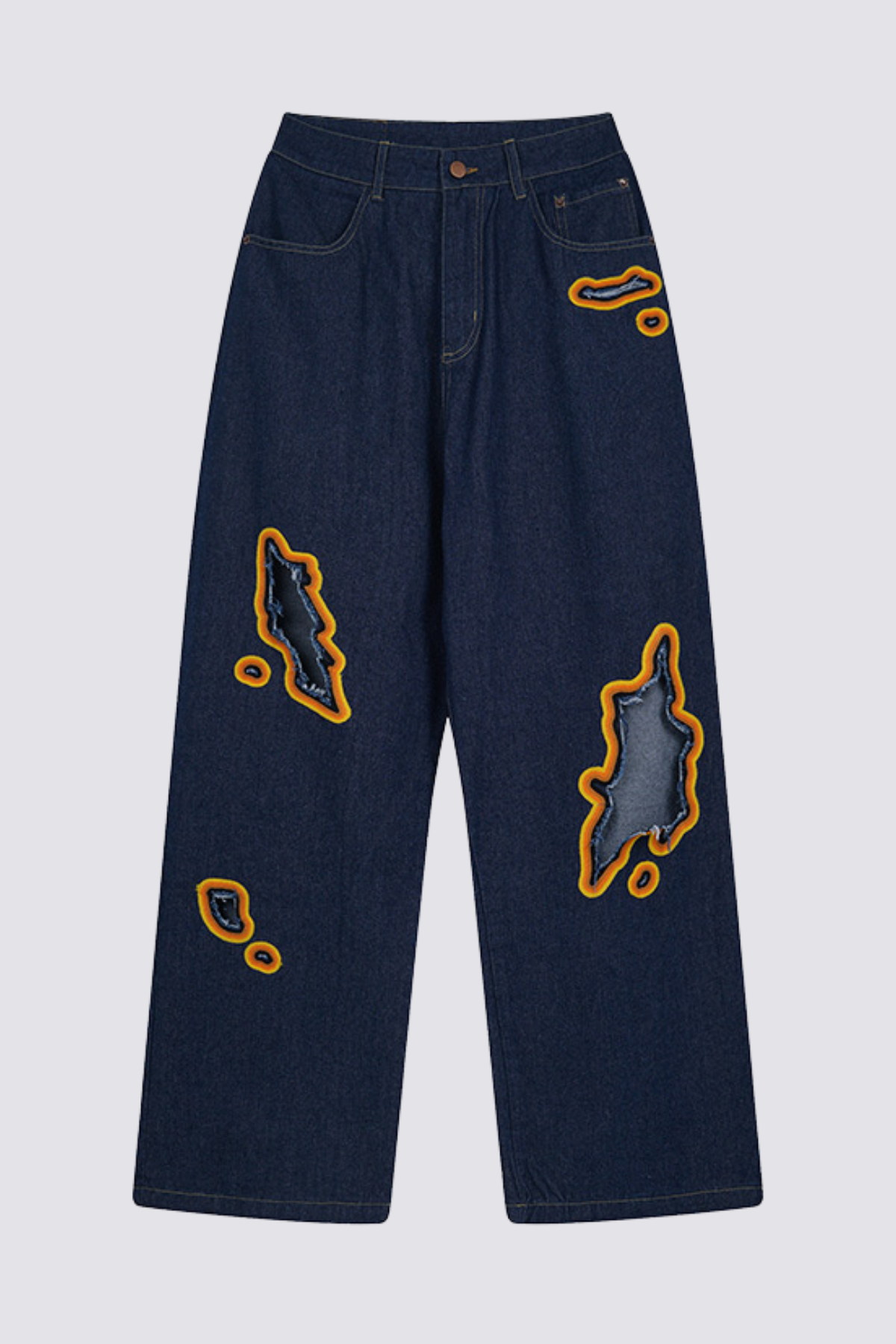 Mirror Crash Ripped Straight Jeans Blue