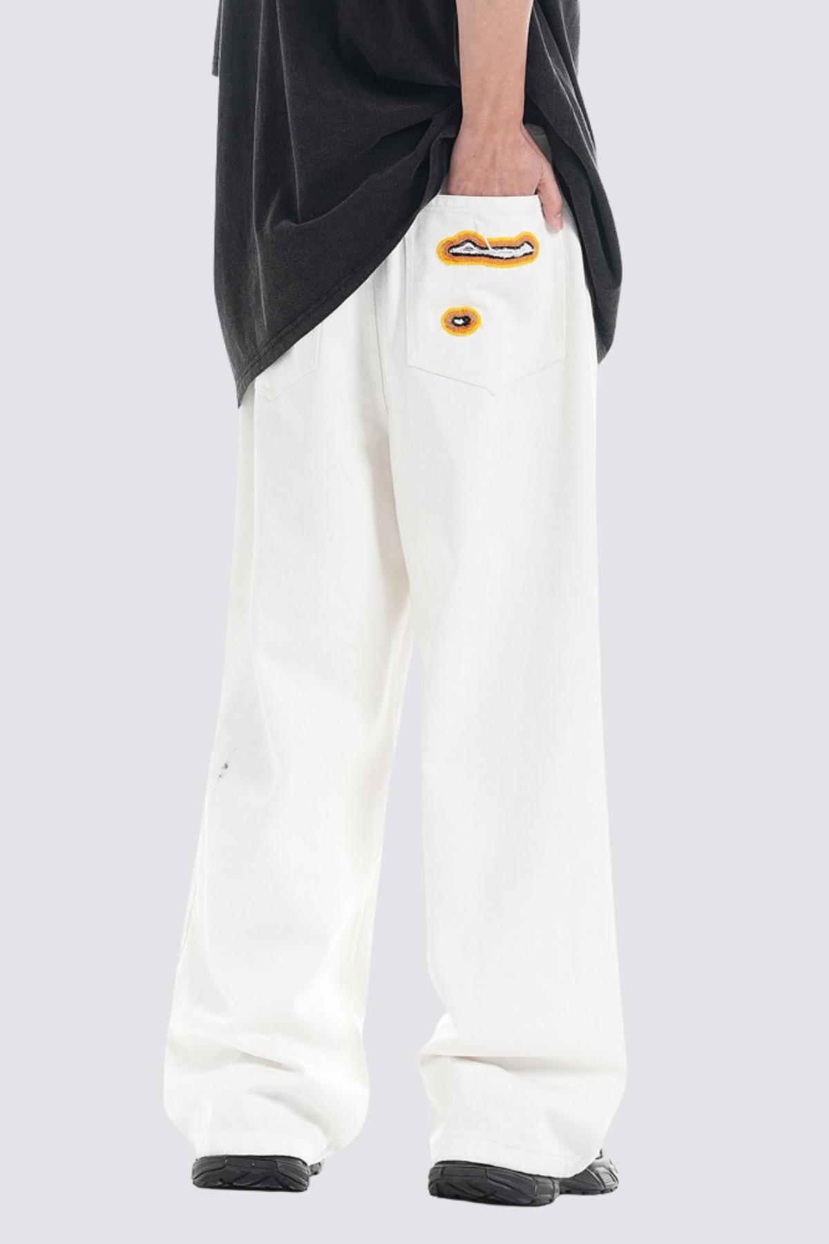 Mirror Crash Ripped Straight Jeans White