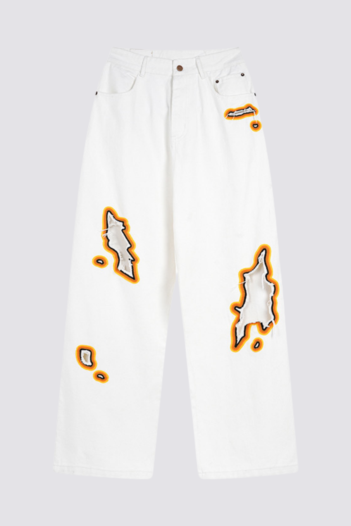 Mirror Crash Ripped Straight Jeans White