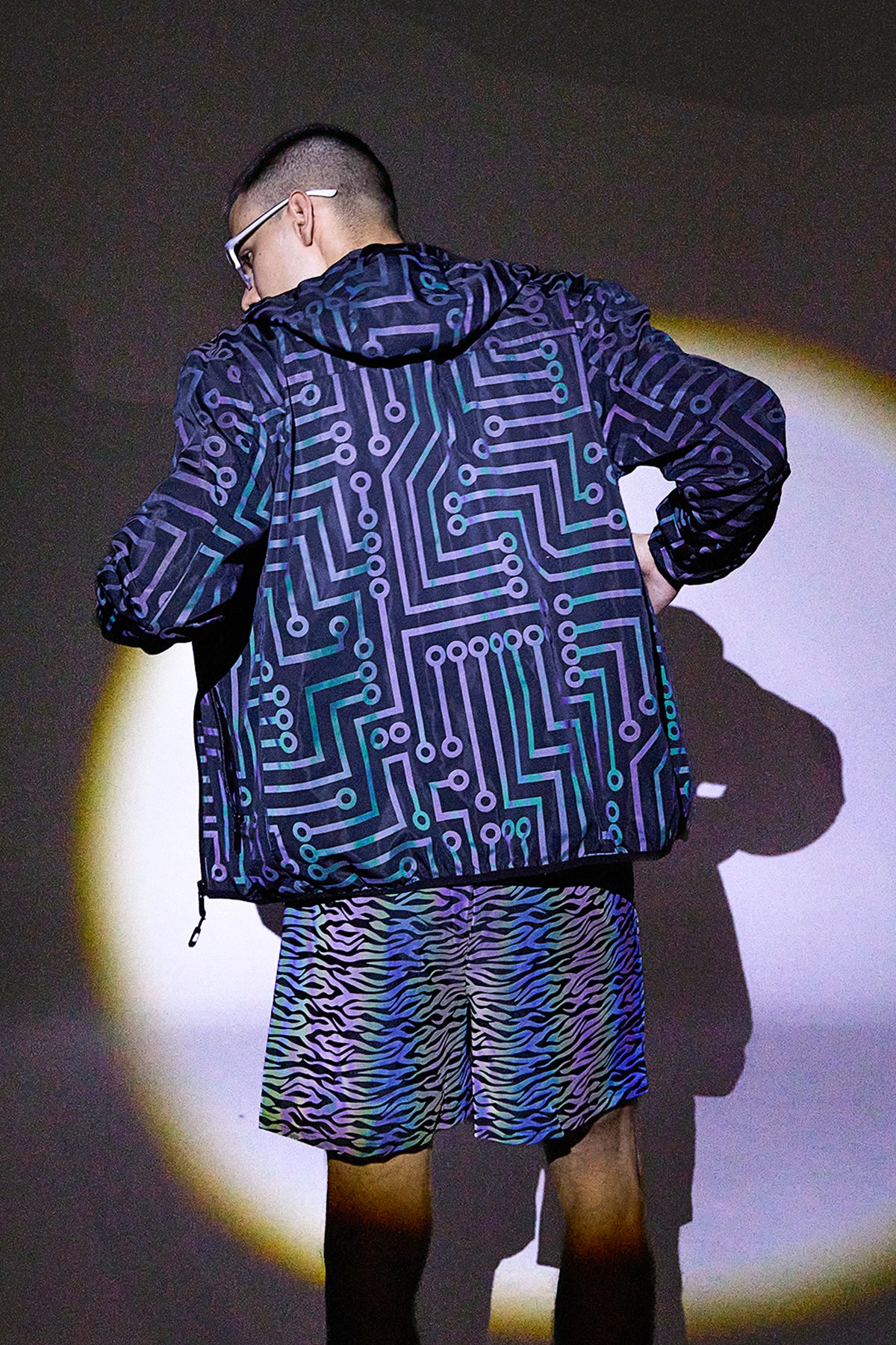 Mirror Finish Circuit Punk Hooded Jacket