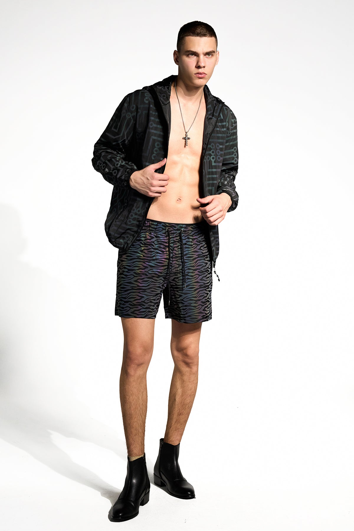 Mirror Finish Circuit Punk Hooded Jacket