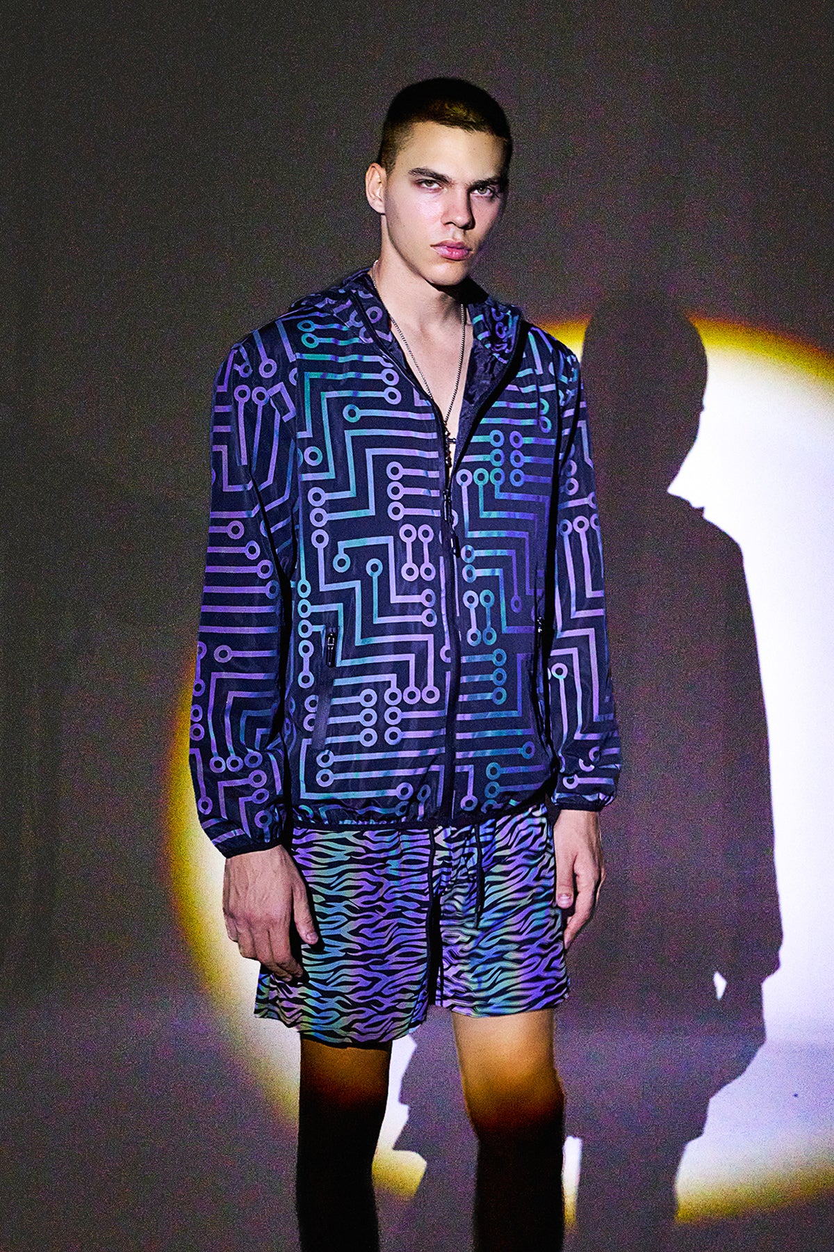 Mirror Finish Circuit Punk Hooded Jacket