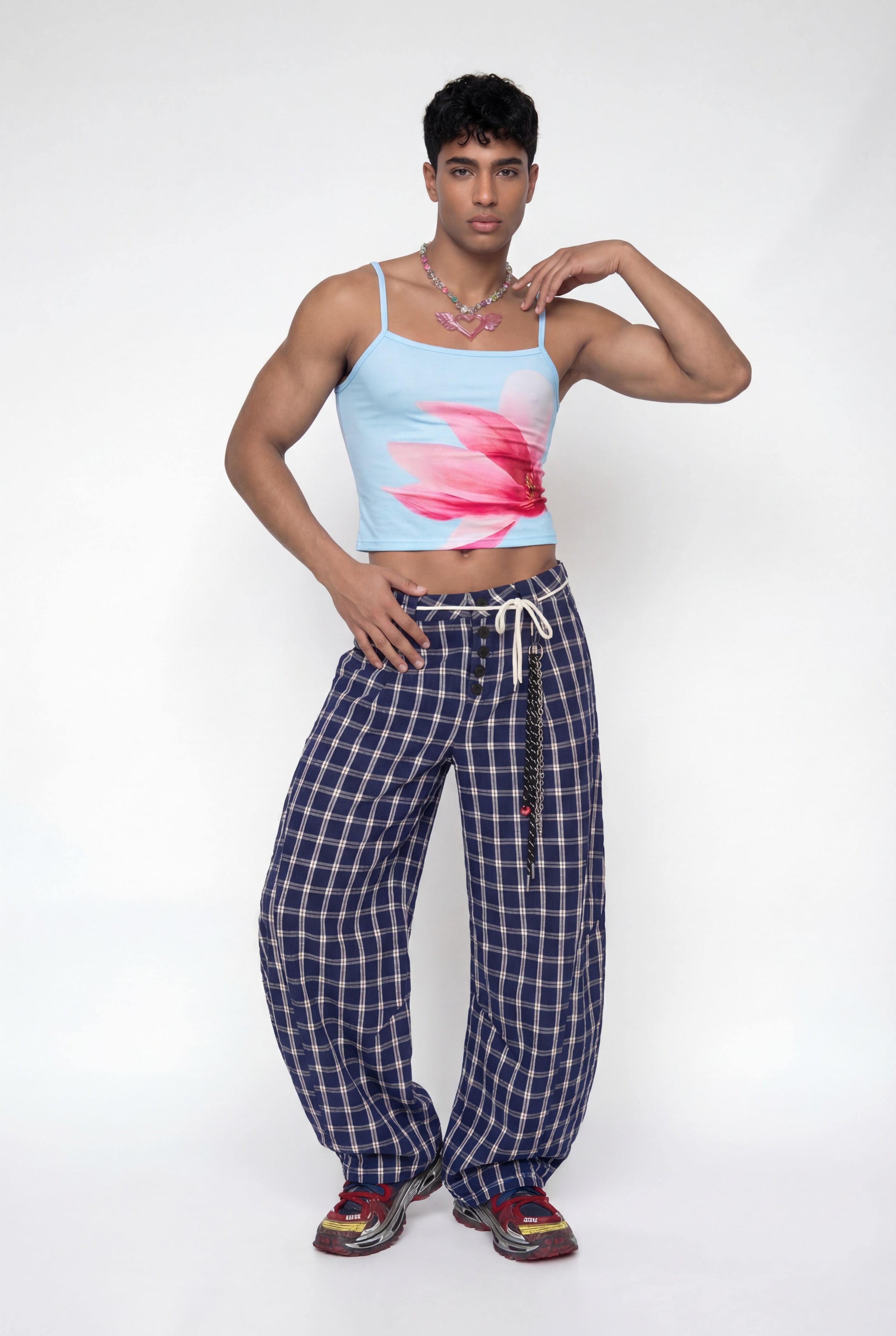 Mist Tone Print Spaghetti Crop Top