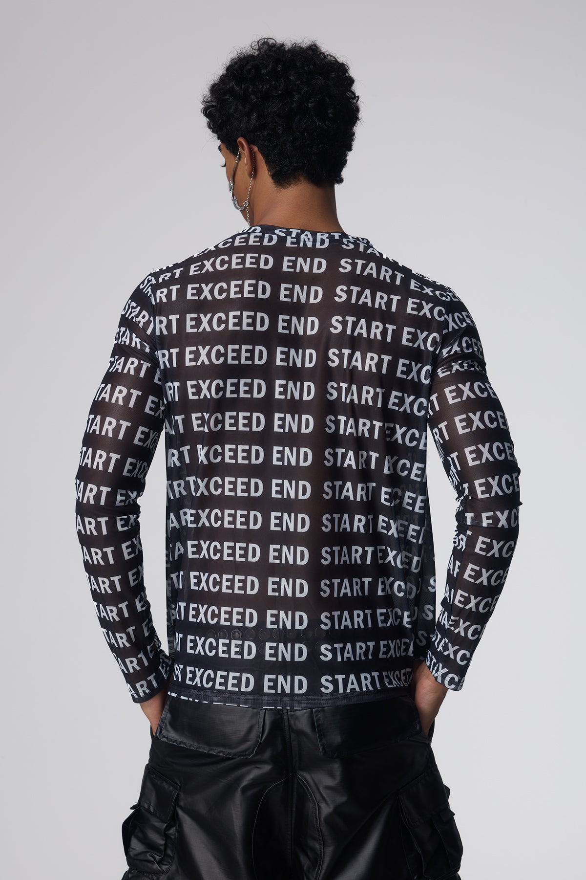 Mist Trace Letter Print Mesh Top