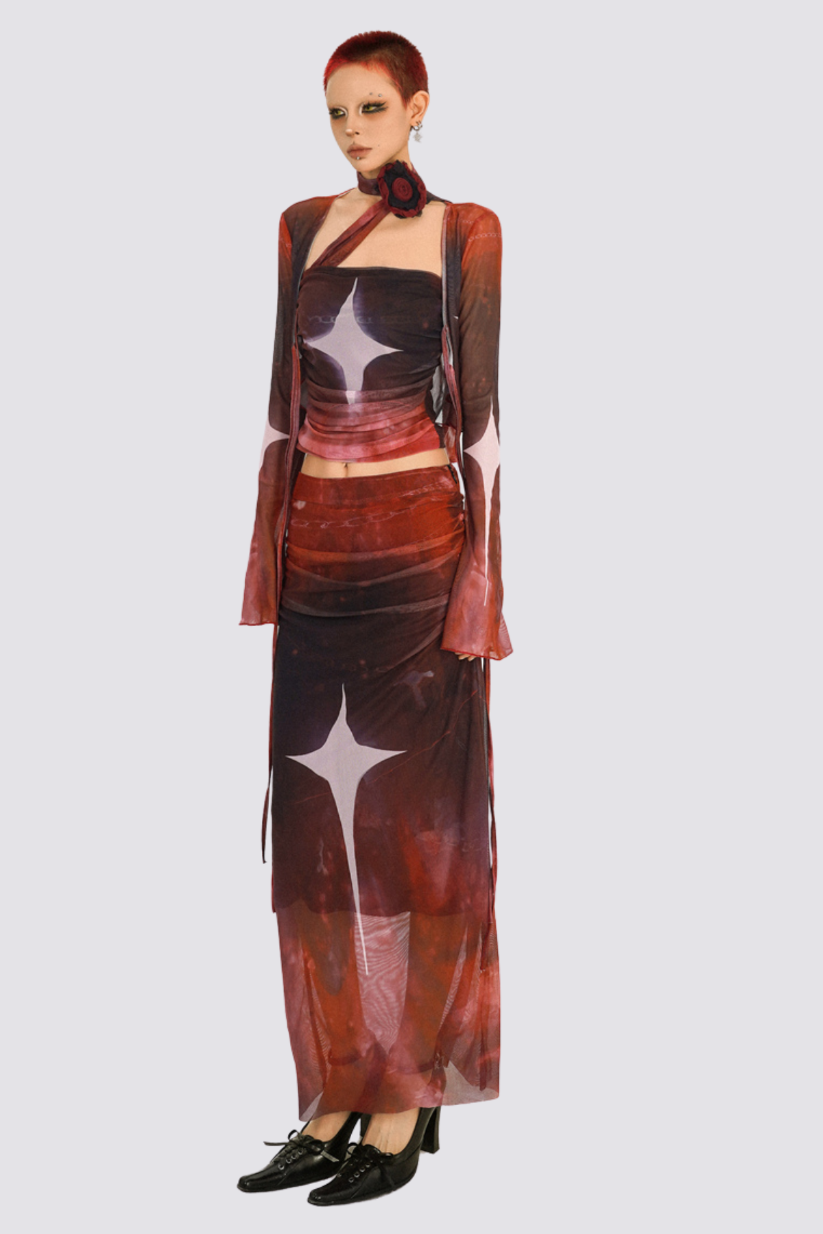 Mixed Bond Star Print Mesh Skirt