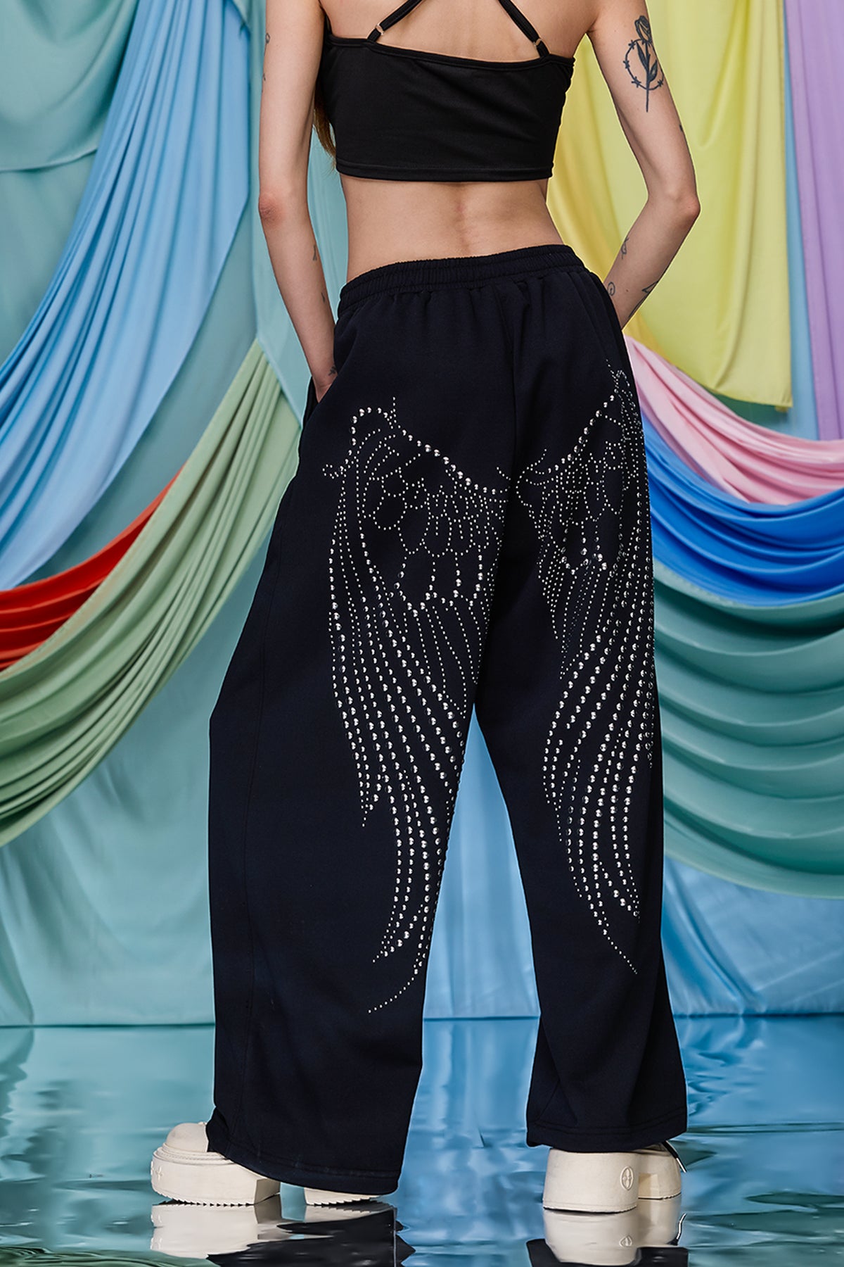 Mono Drip Rhinestone Wide Leg Pants