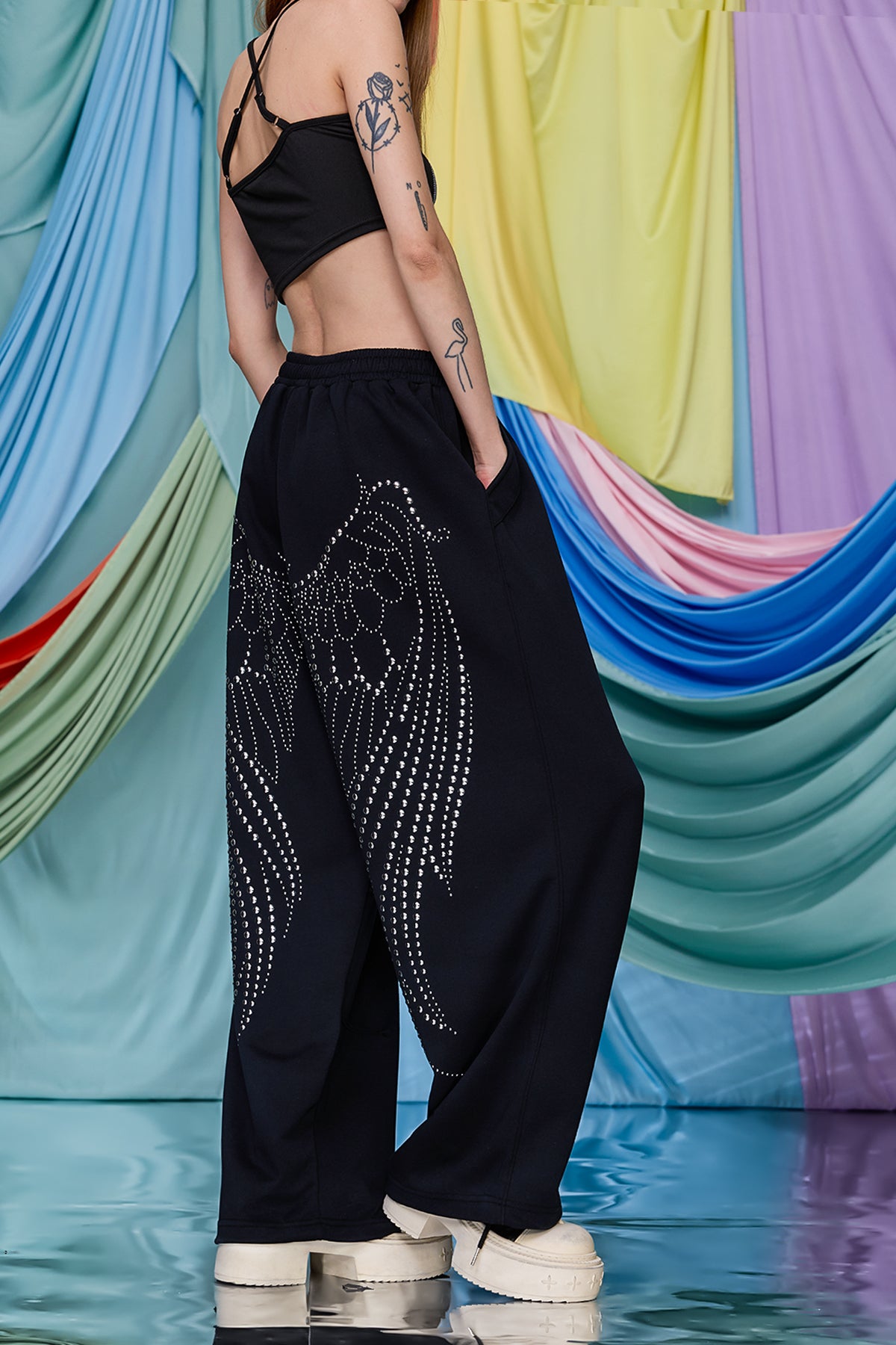 Mono Drip Rhinestone Wide Leg Pants