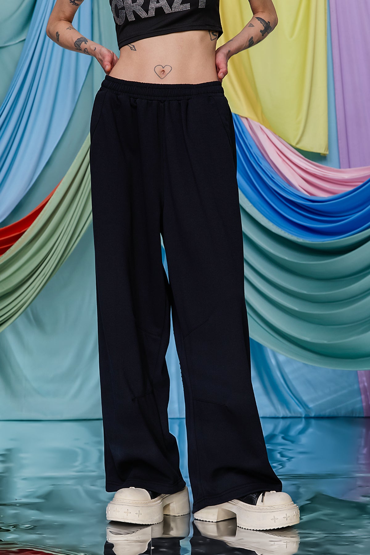 Mono Drip Rhinestone Wide Leg Pants