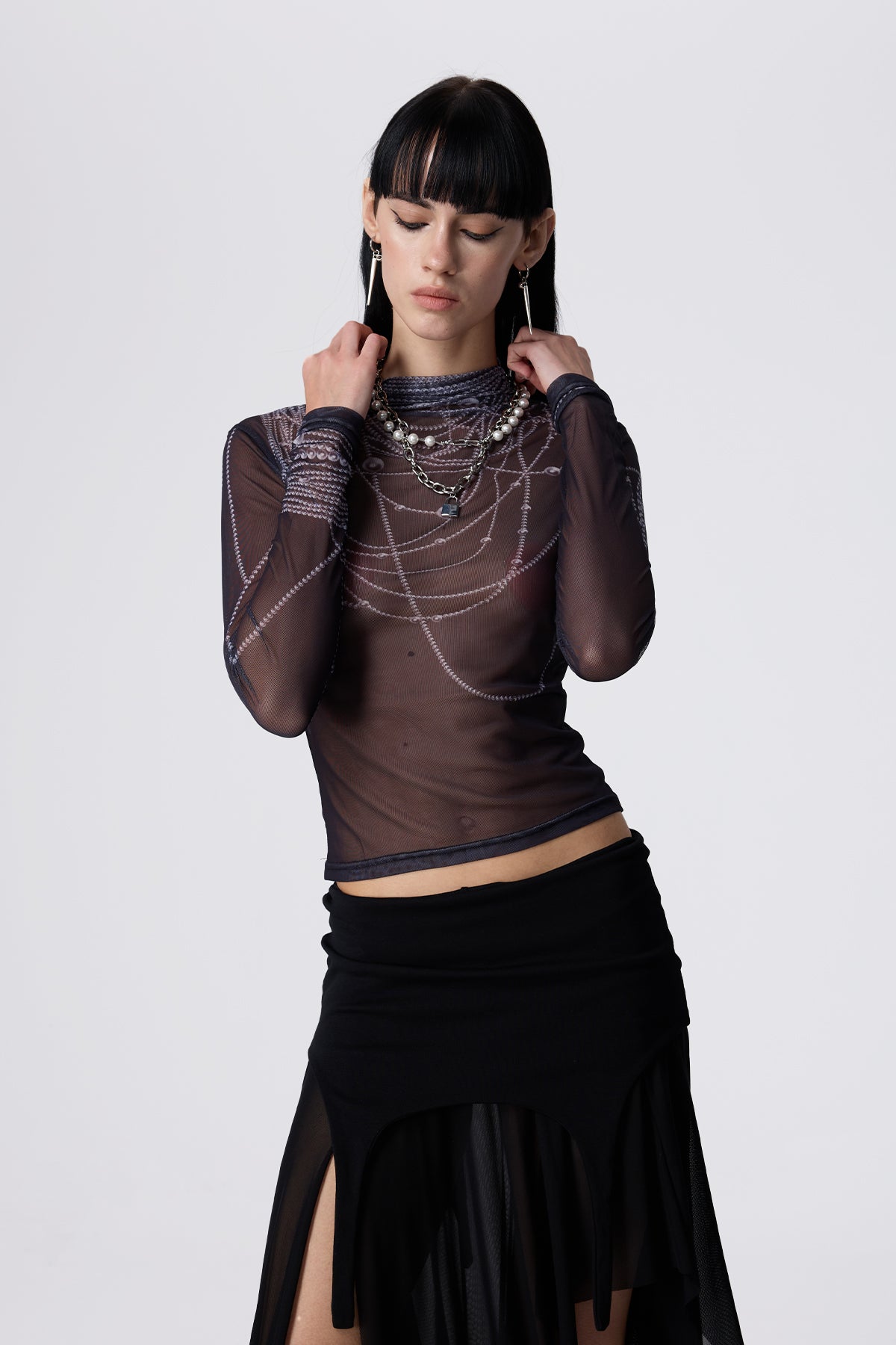 Mono Hue Print Mesh Top