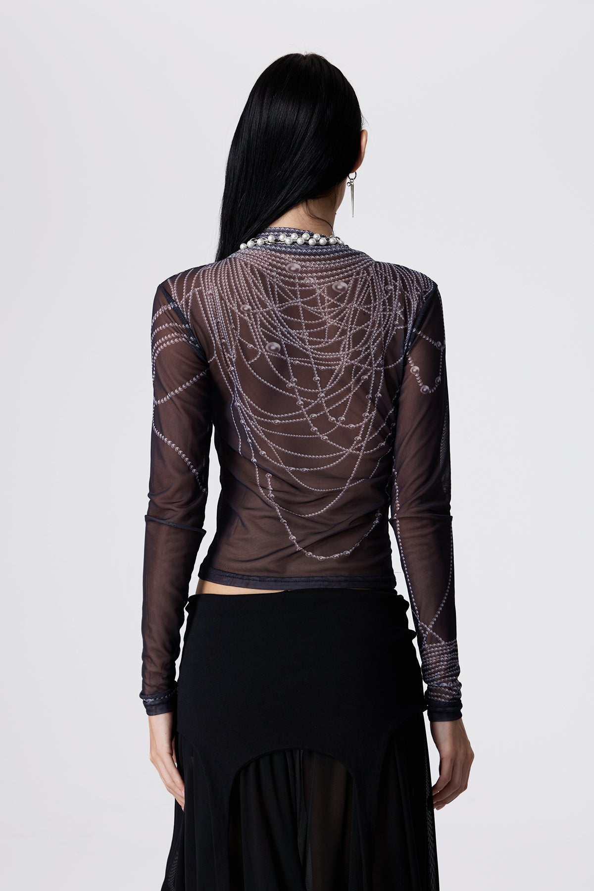 Mono Hue Print Mesh Top