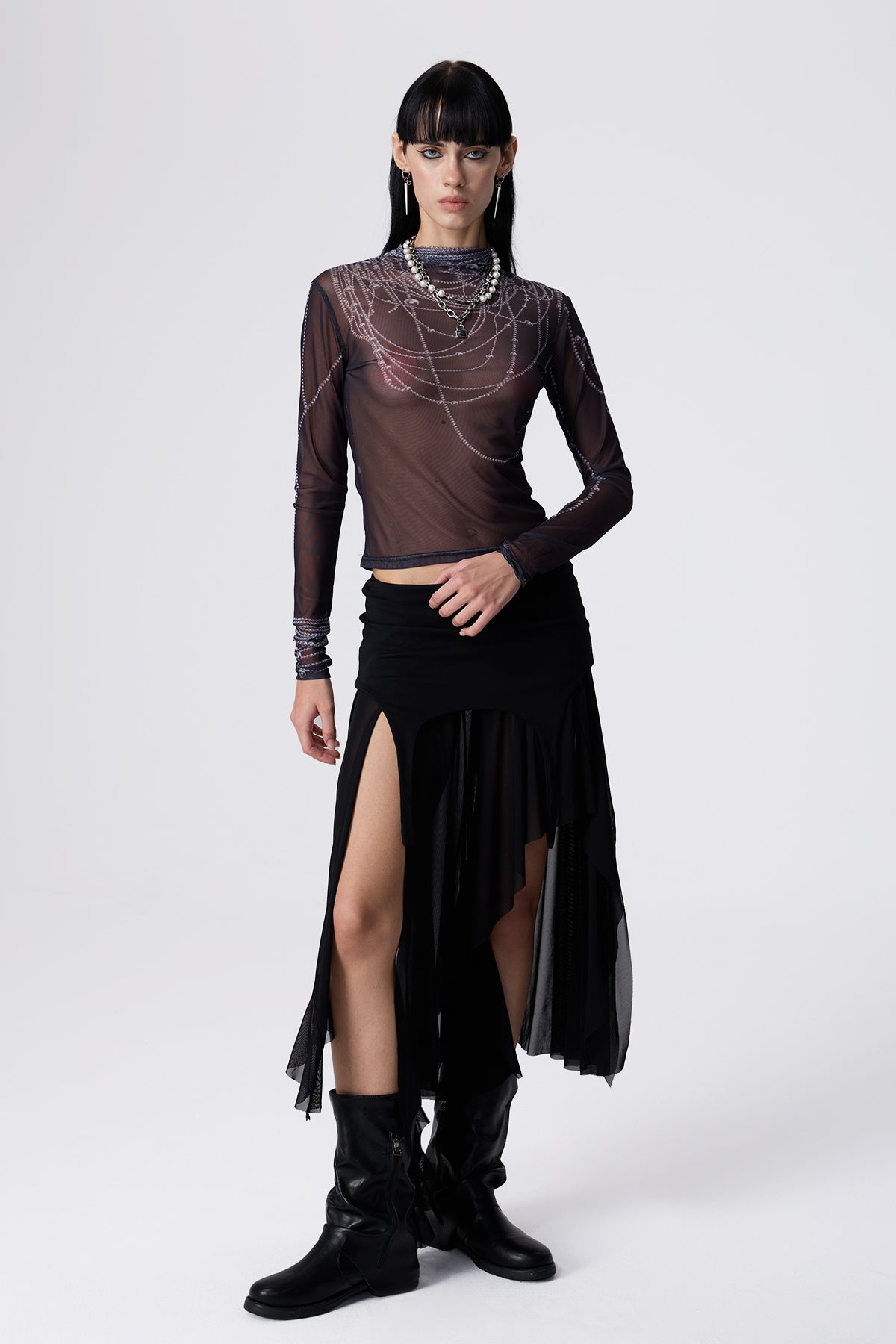 Mono Hue Print Mesh Top