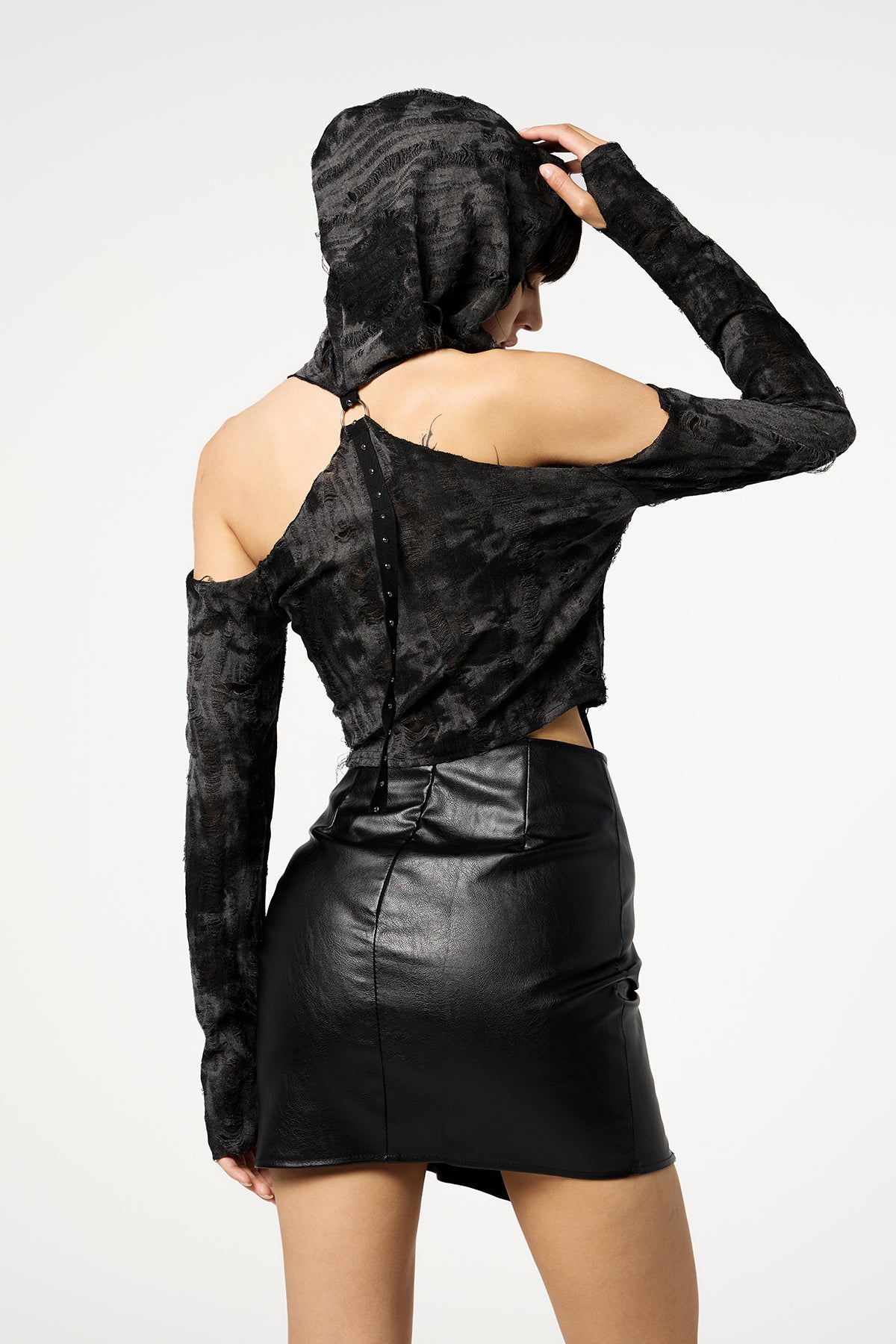 Mono Print Off Shoulder Hooded Top