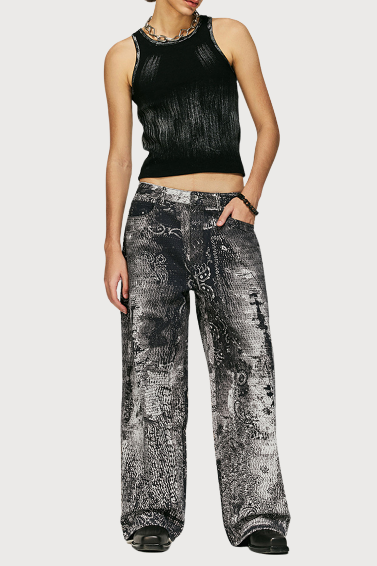 Moonwashed Steel Straight Print Jeans