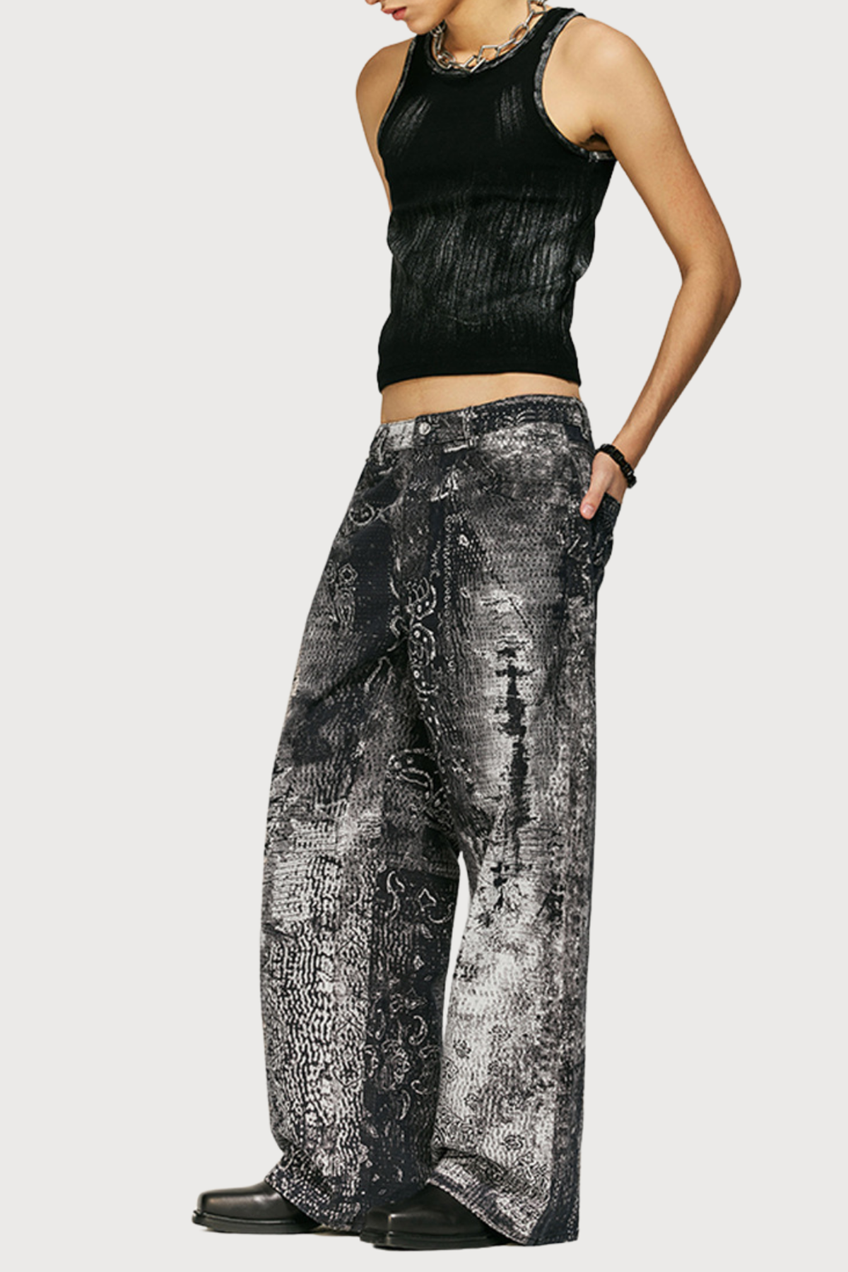Moonwashed Steel Straight Print Jeans