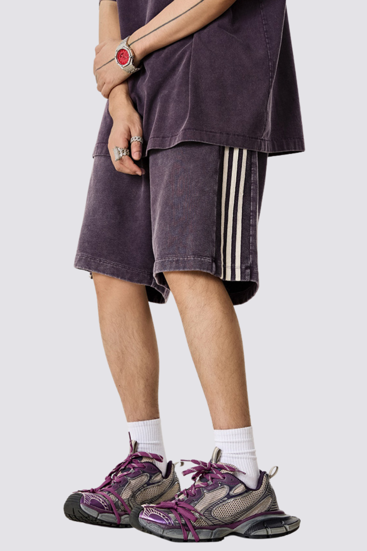 Motion Clue Striped Shorts Purple