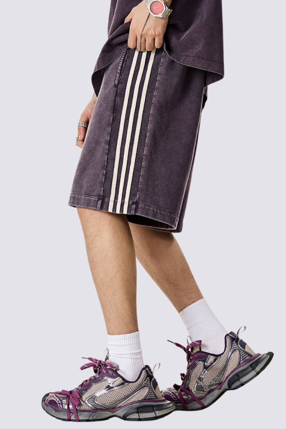 Motion Clue Striped Shorts Purple