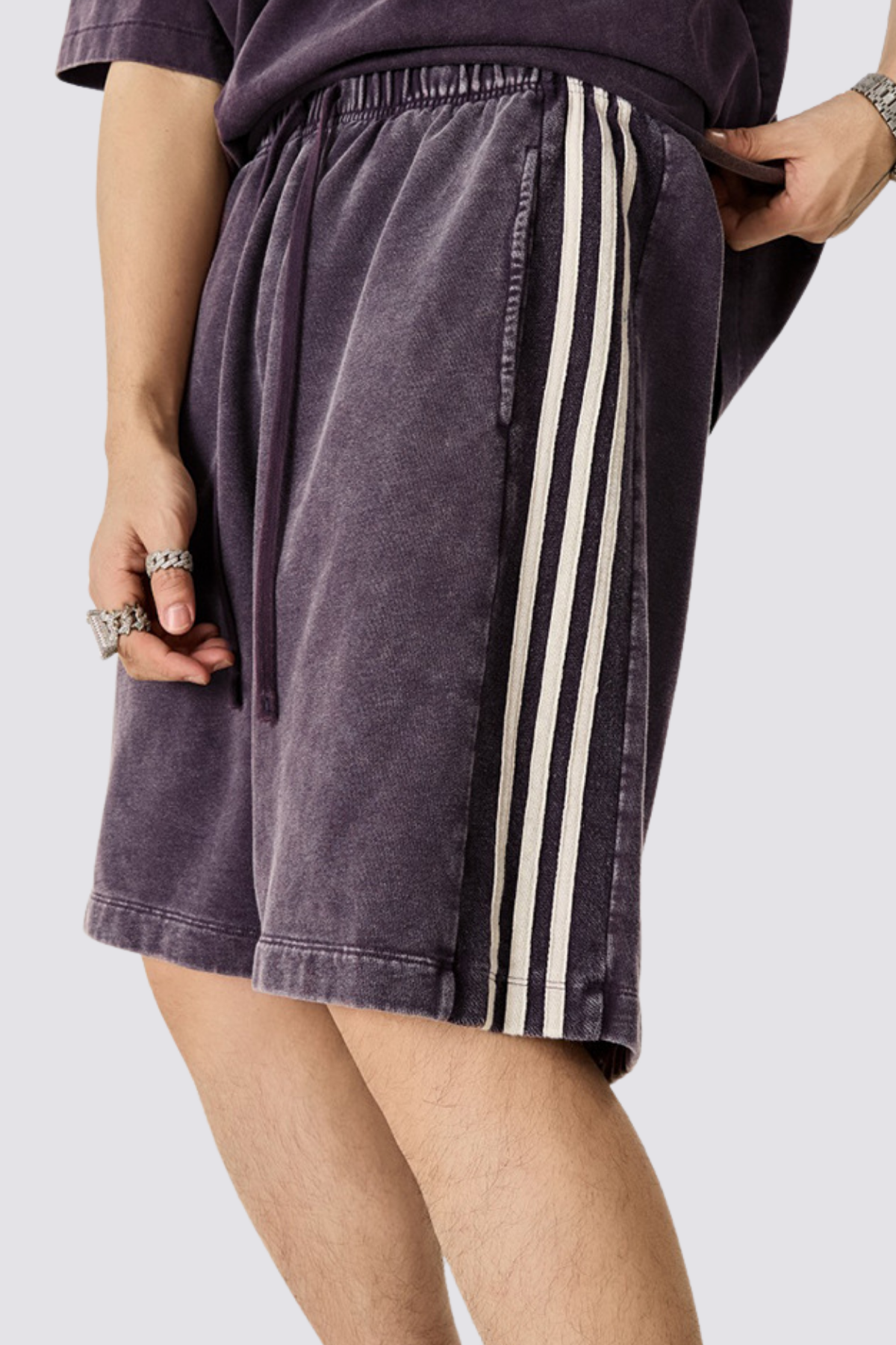 Motion Clue Striped Shorts Purple