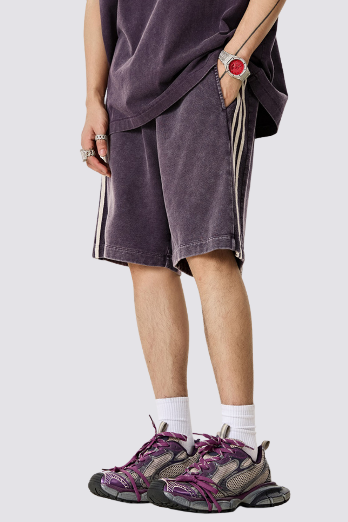 Motion Clue Striped Shorts Purple