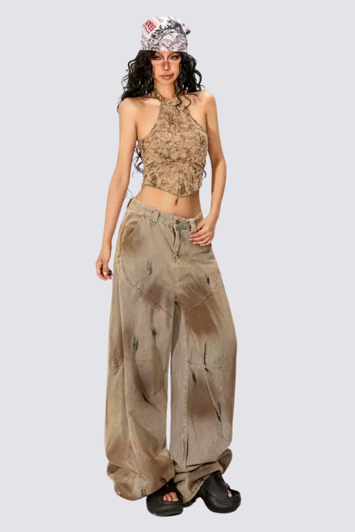 Motion Rise Halter Neck Dye Crop Top