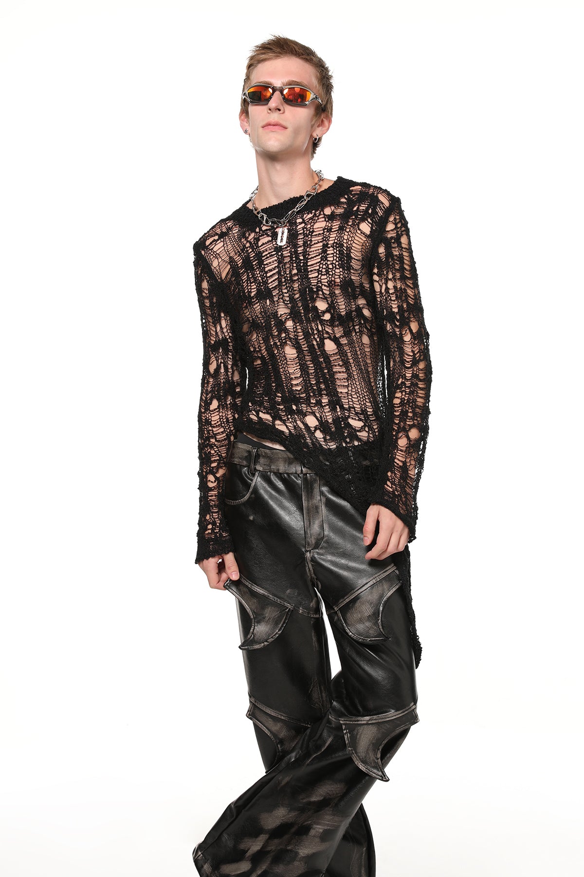 Natural Loop Knit Long Sleeve Asymmetric Top