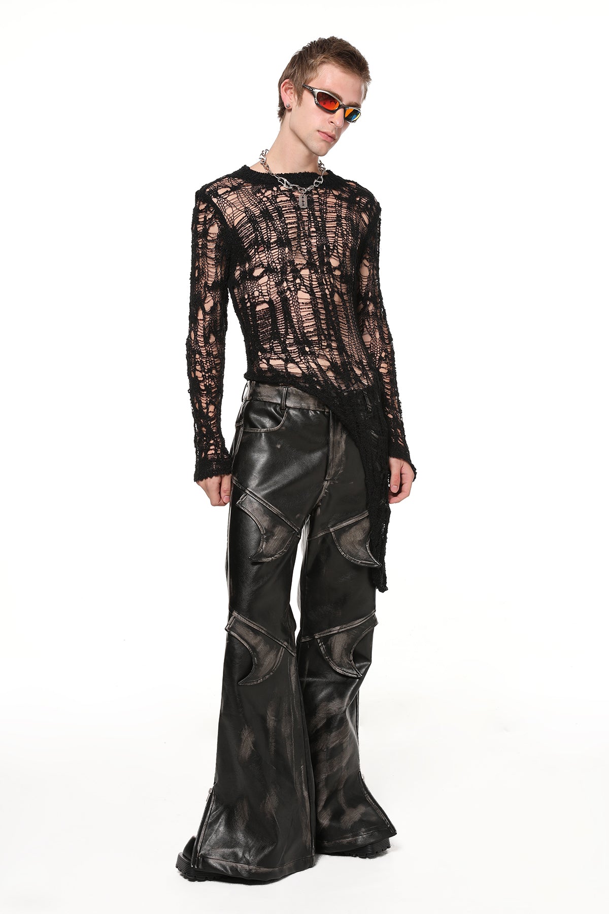 Natural Loop Knit Long Sleeve Asymmetric Top