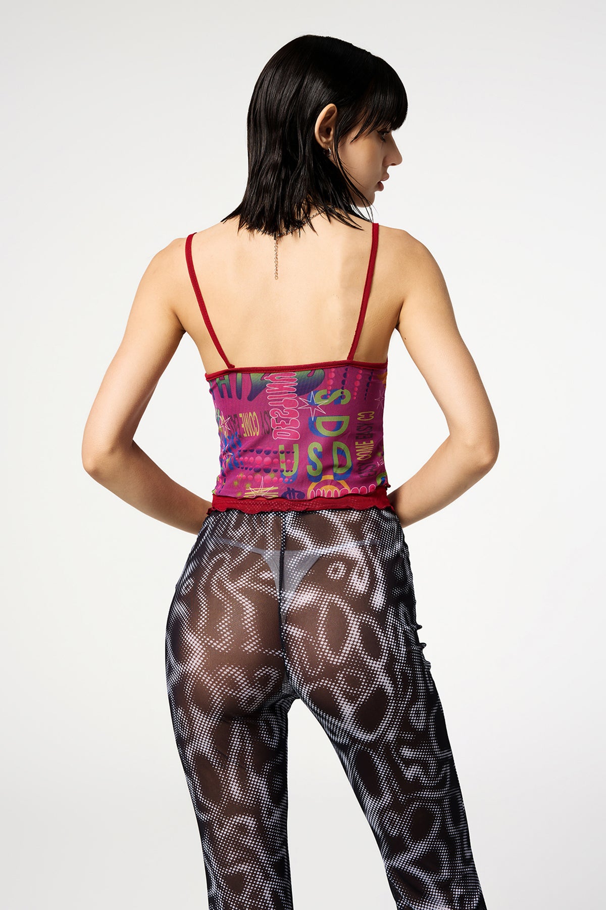 Neon Doll Y2K Mesh Printed Spaghetti Top