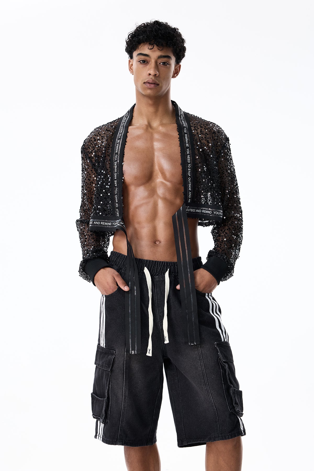 Net Alloy Sequin Crop Jacket Black