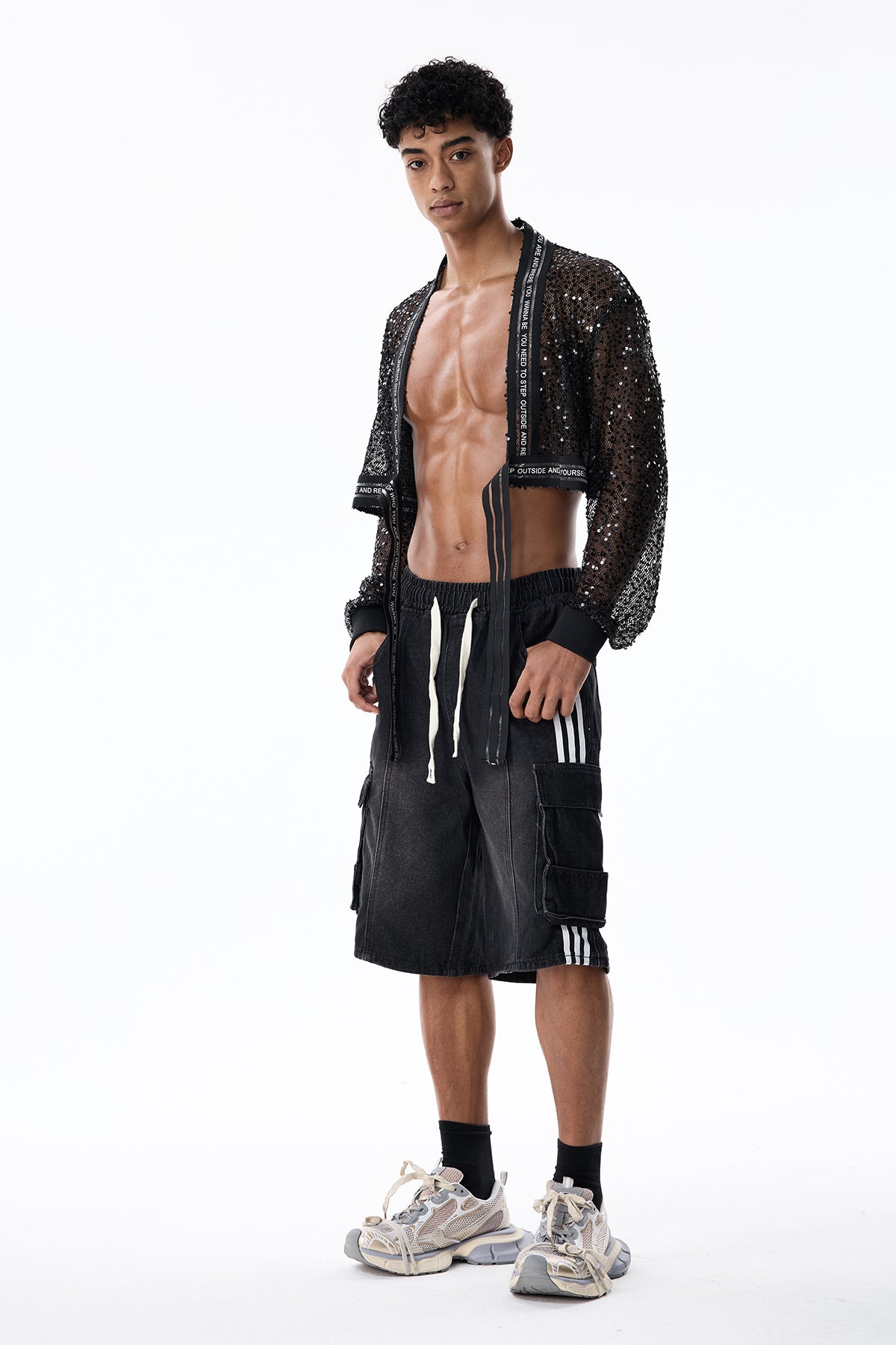 Net Alloy Sequin Crop Jacket Black