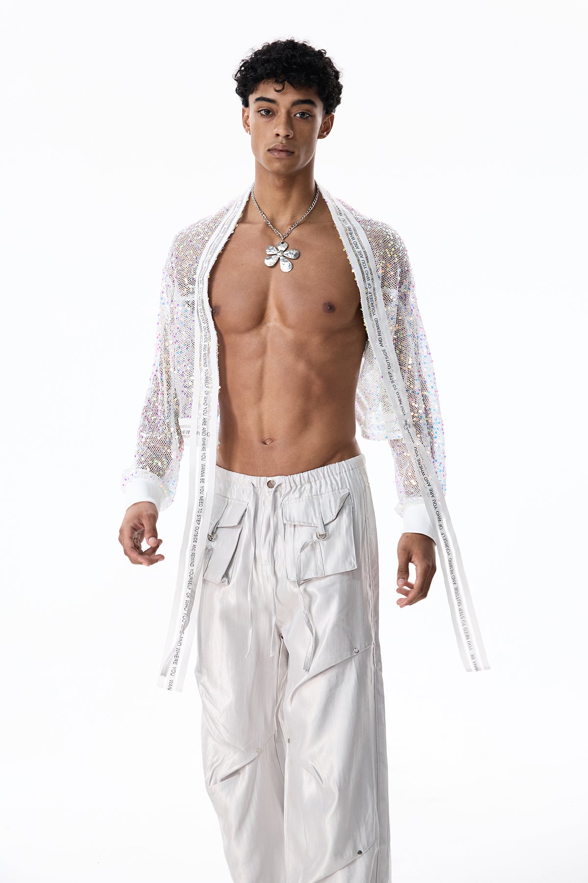 Net Alloy Sequin Crop Jacket White