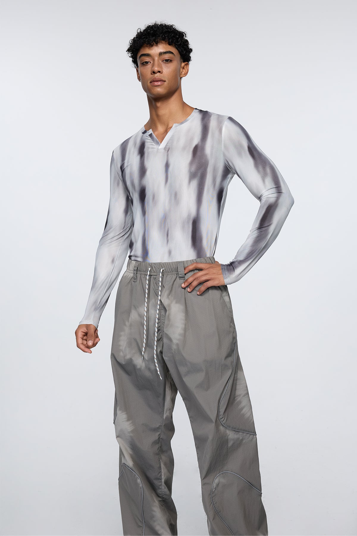 Net Matrix Long Sleeve Mesh Top