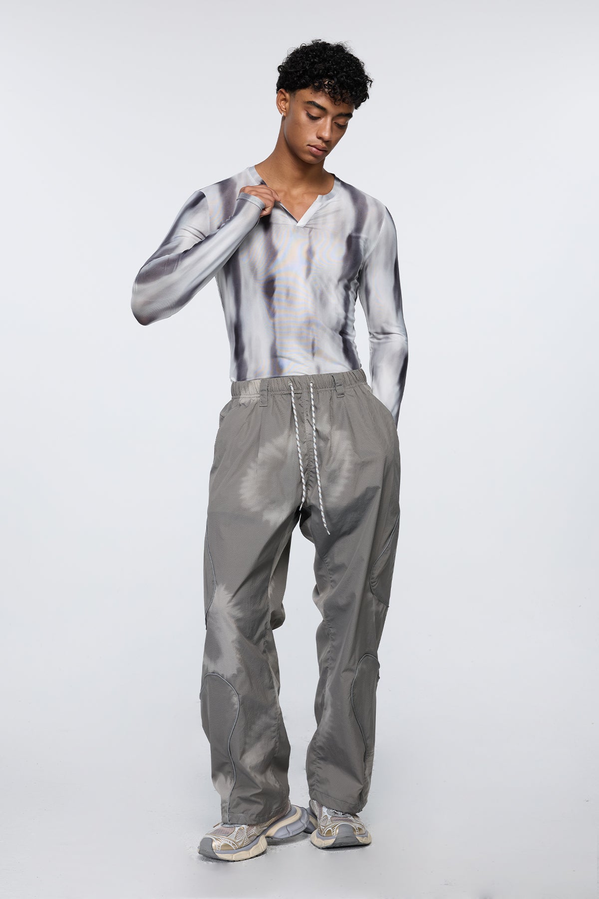 Net Matrix Long Sleeve Mesh Top