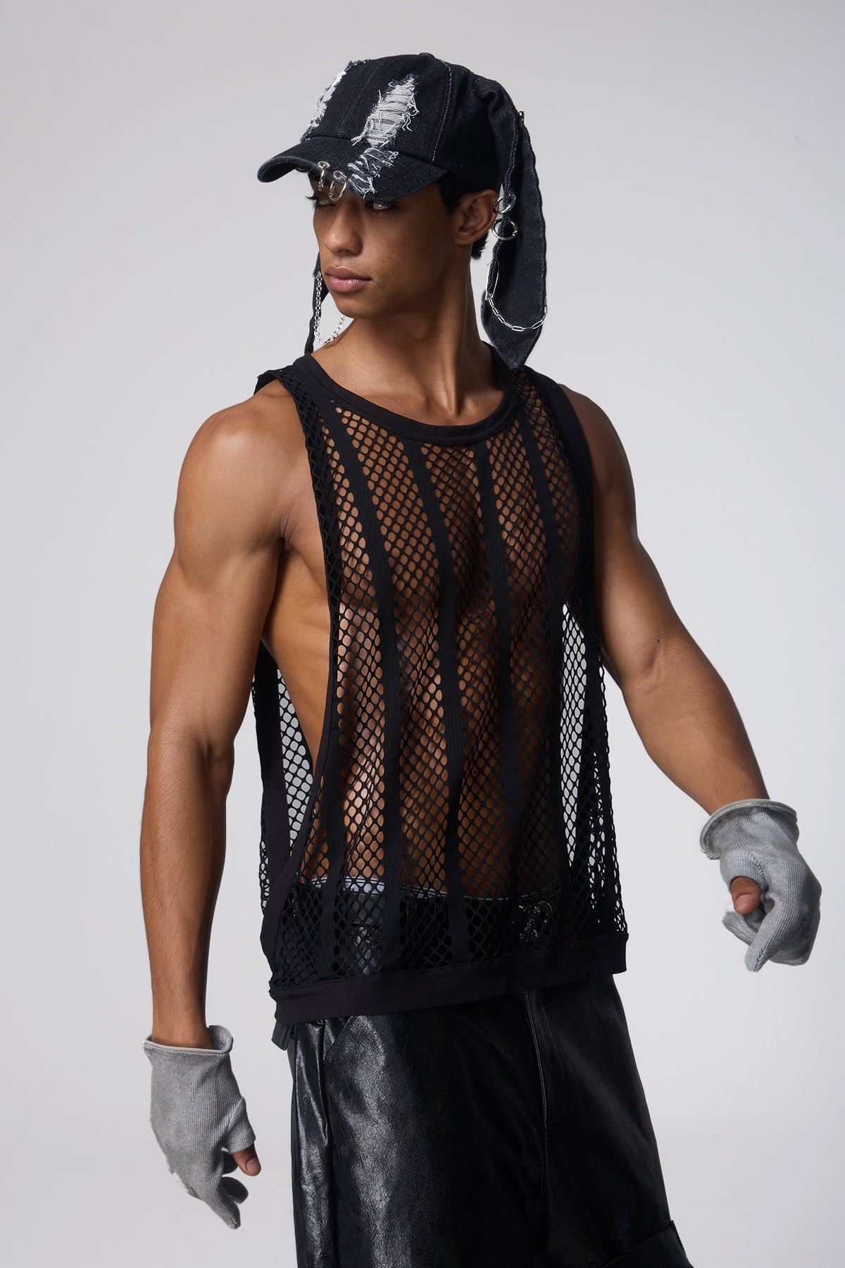 Net Motion Cutout Fishnet Top Black