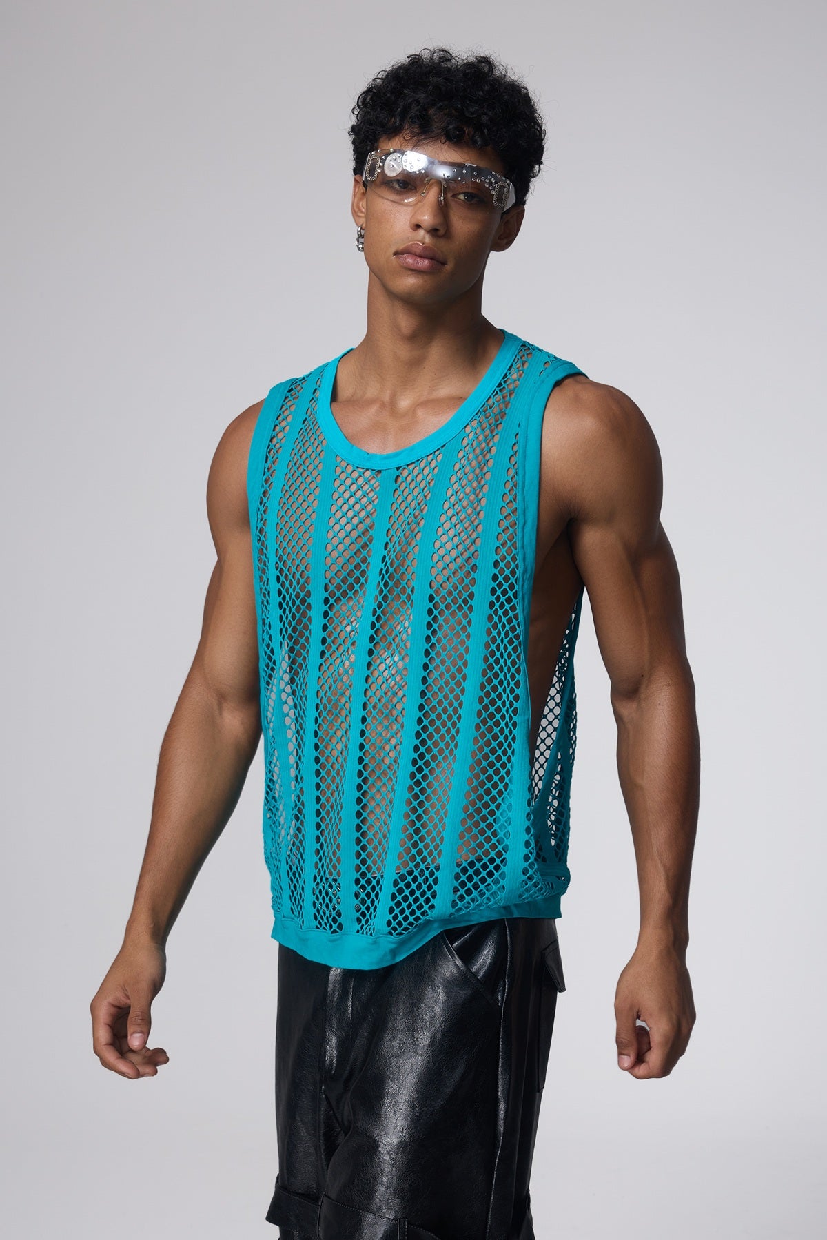 Net Motion Cutout Fishnet Top Lake Blue