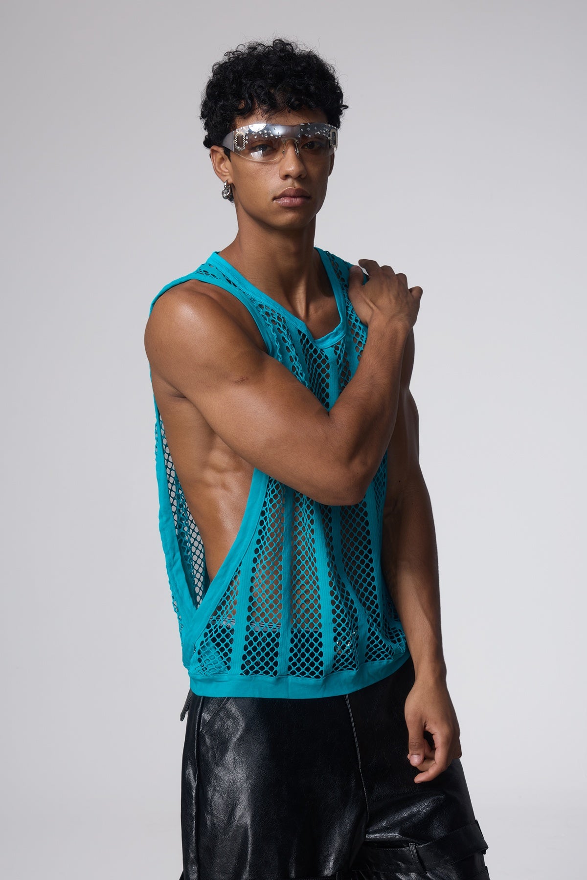 Net Motion Cutout Fishnet Top Lake Blue