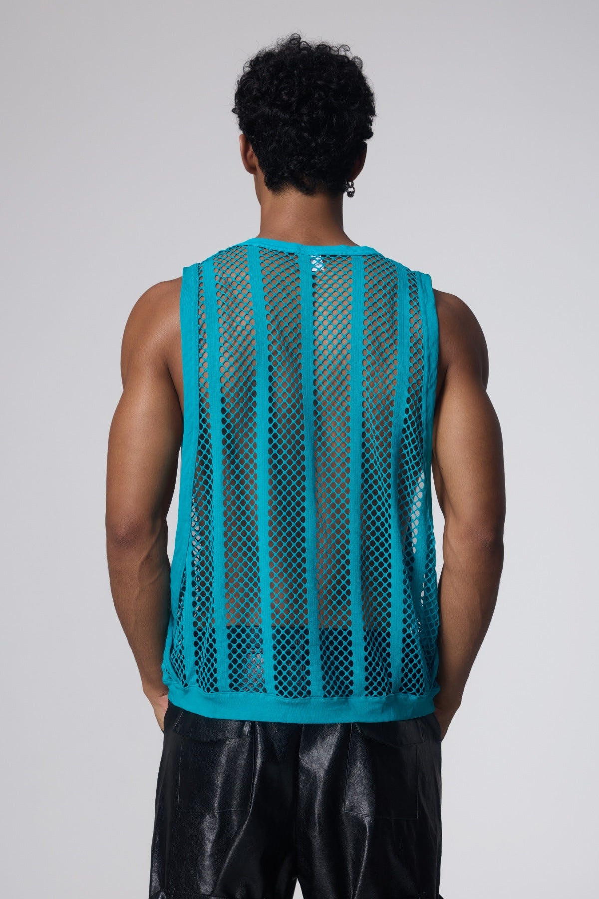 Net Motion Cutout Fishnet Top Lake Blue