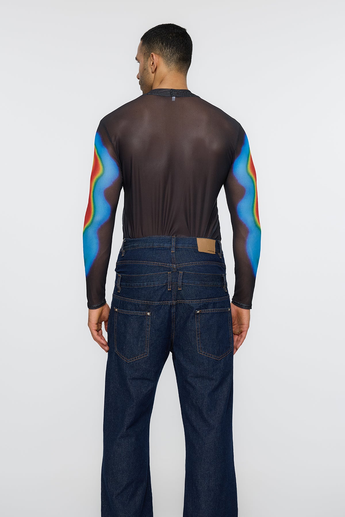 Neutral Graft Long Sleeve Print Mesh Top Blue