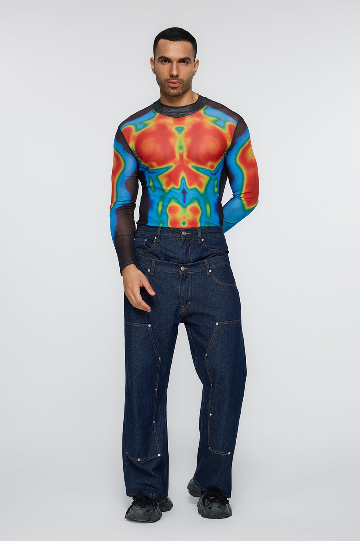 Neutral Graft Long Sleeve Print Mesh Top Blue