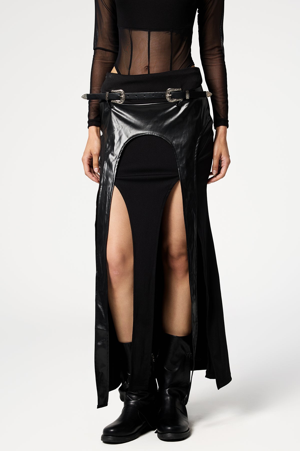Night Bite Leather Split Maxi Skirt