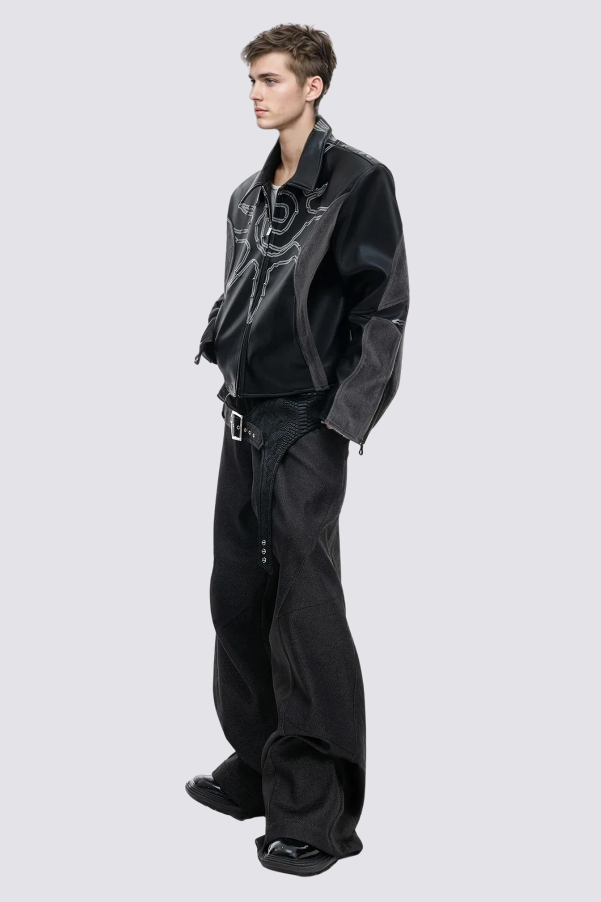 Night Gear Leather Fur Trimmed Rivet Jacket