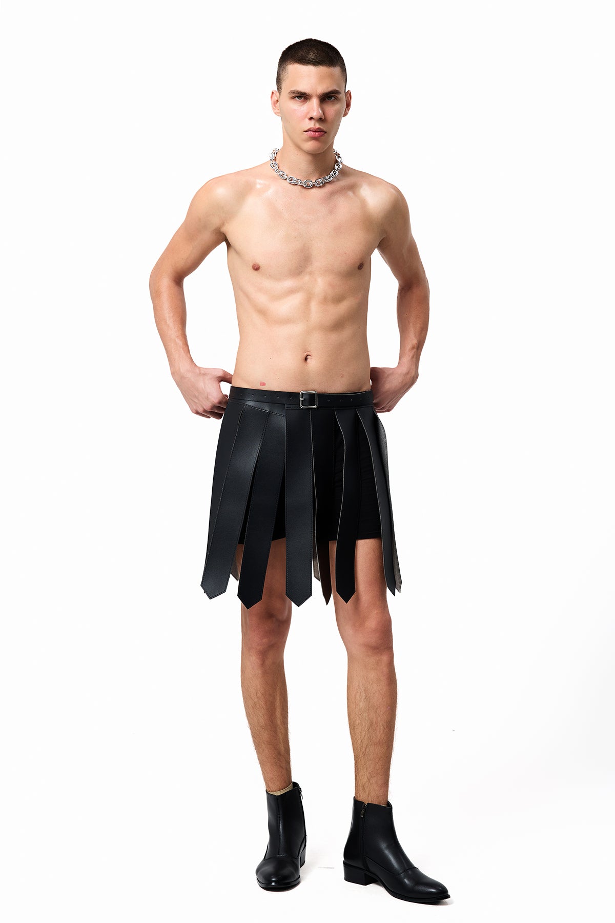 Night Glare Split Leather Mini Skirt