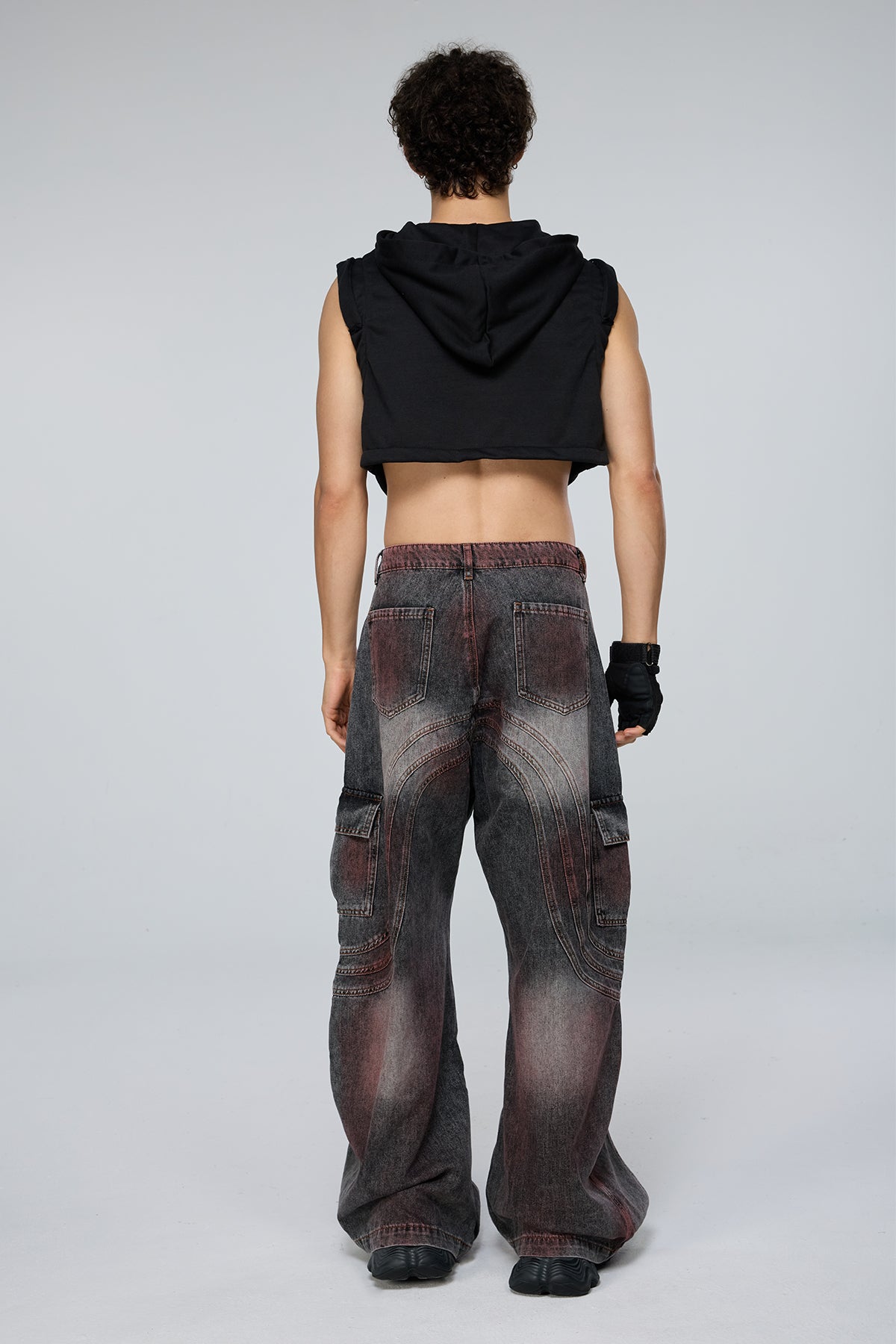 Night Inertia Cutout Hooded Crop Vest Black