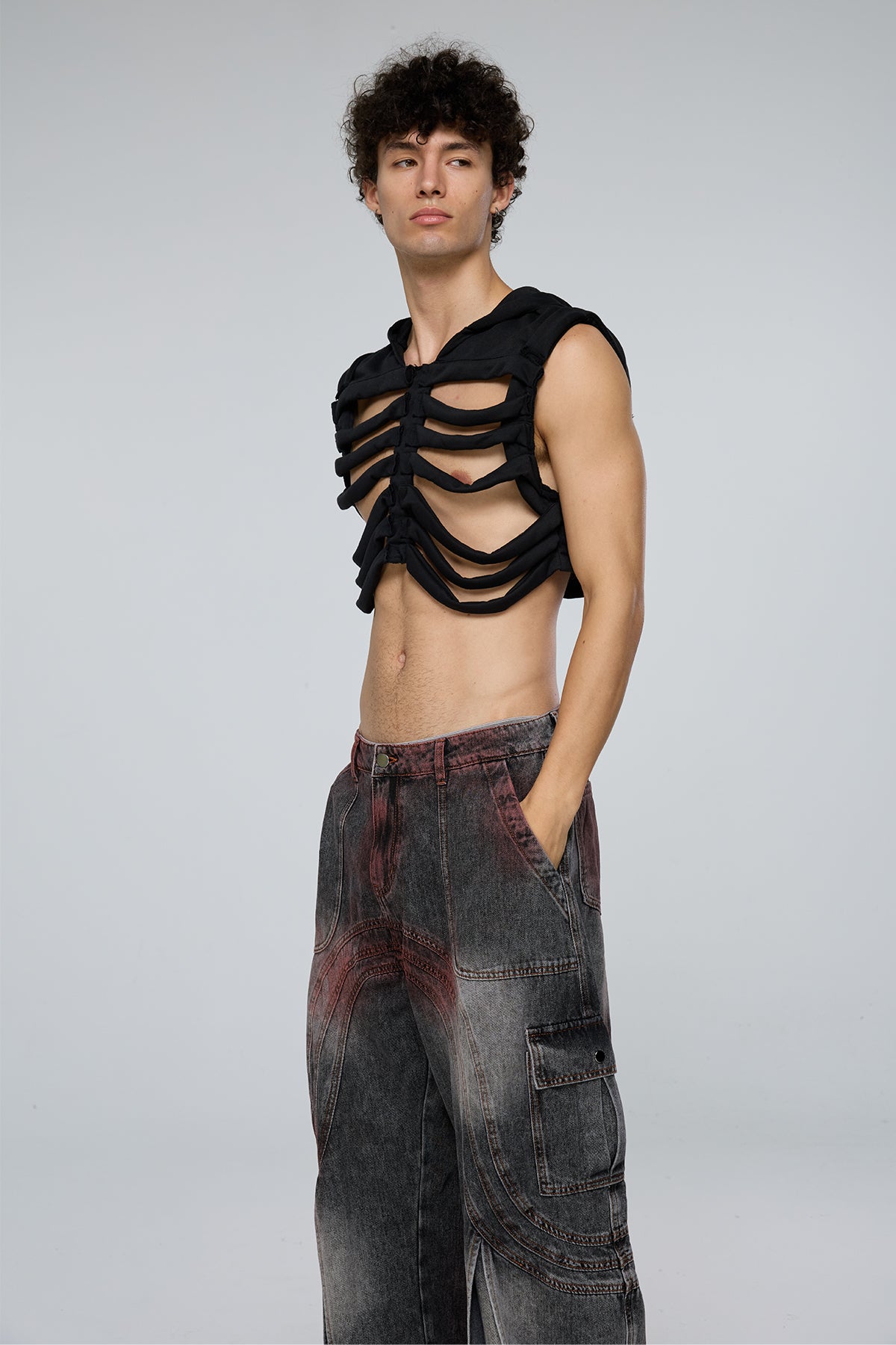 Night Inertia Cutout Hooded Crop Vest Black