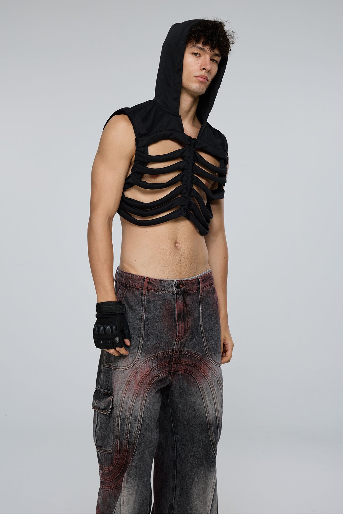Night Inertia Cutout Hooded Crop Vest Black