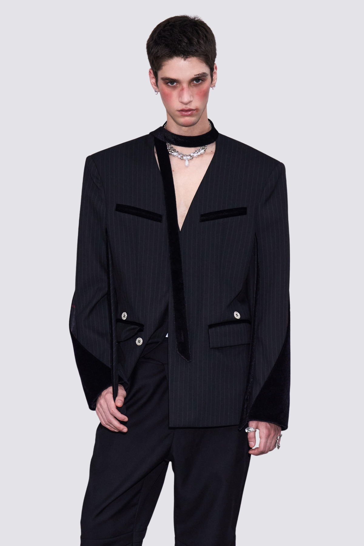 Night Thread V Neck Stripe Long Sleeve Jacket