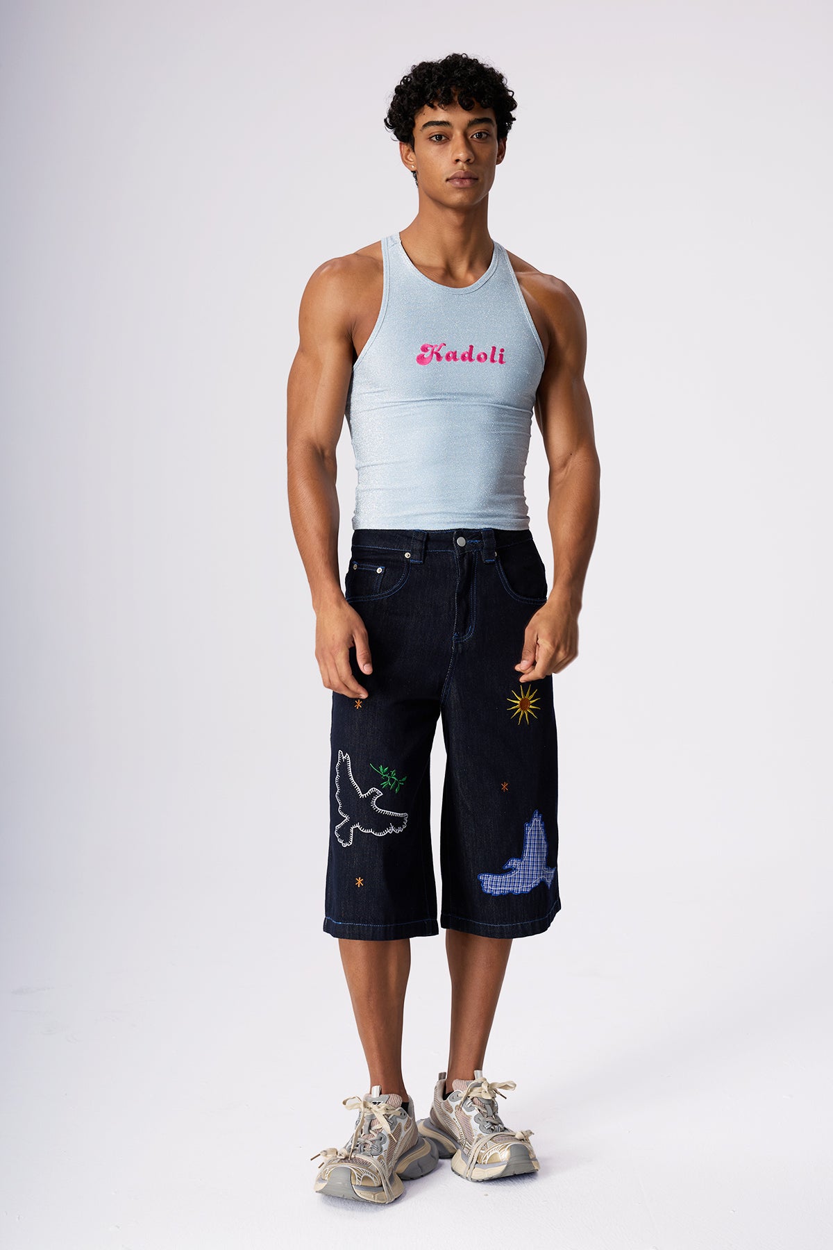 Night Transit Embroidery Straight Denim Shorts