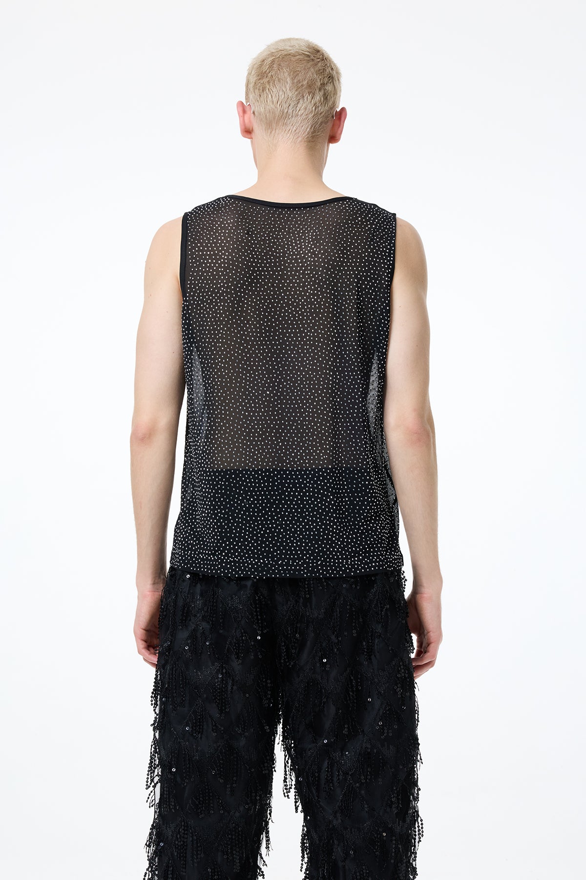 Night Web Sleeveless Mesh Rhinestone Top