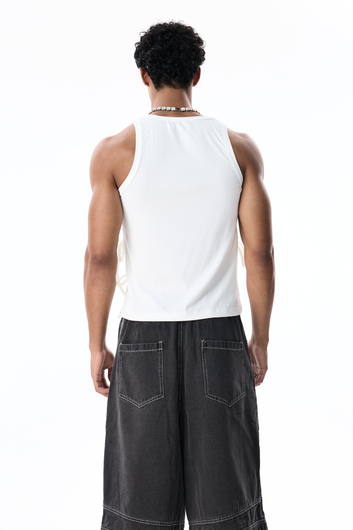 Night Wrap Ripped Lace Up Top White
