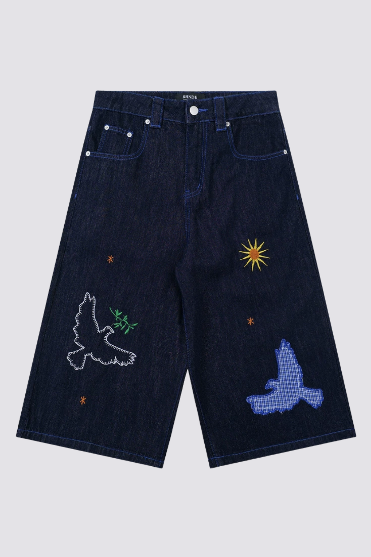 Night Transit Embroidery Straight Denim Shorts