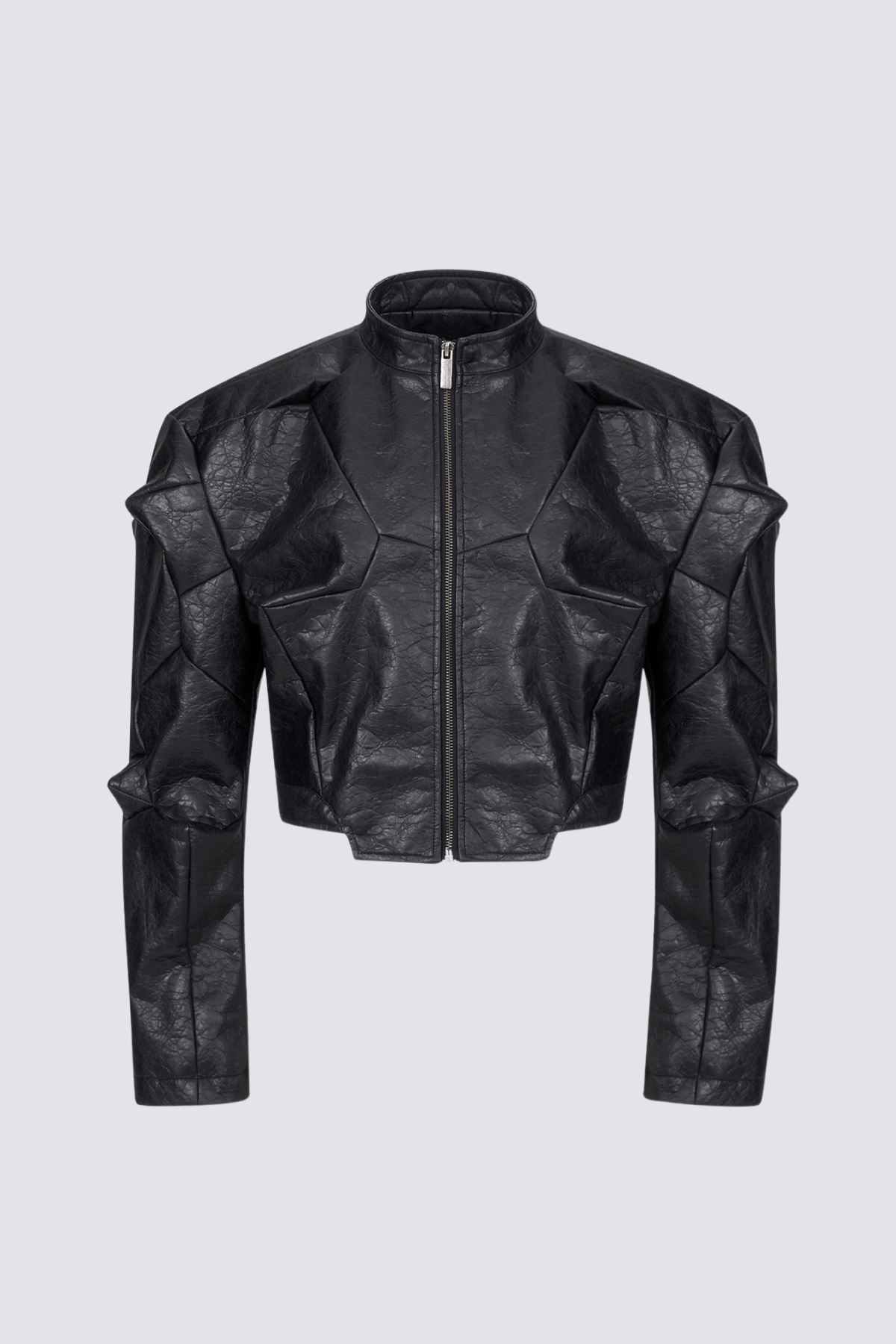 Noir Plate Leather Deconstructed Crop Jacket