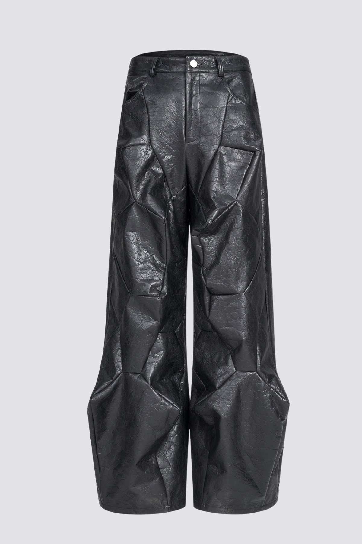 Noir Plate Leather Deconstructed Wide Leg Pants